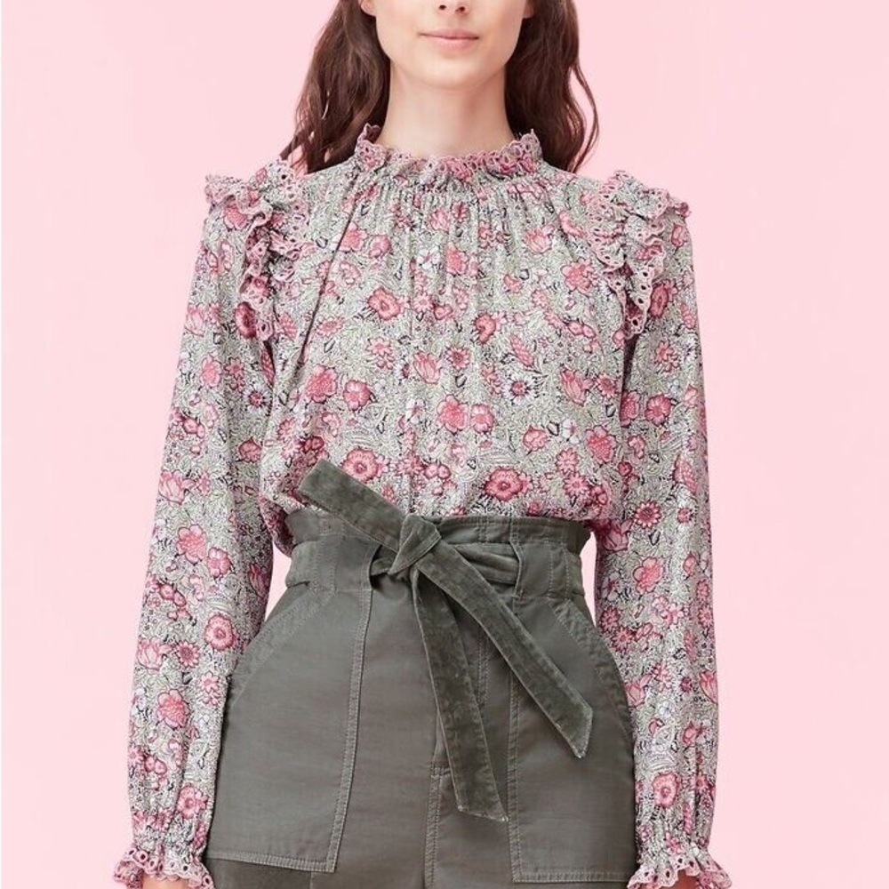 Rebecca Taylor La Vie Camila Floral Crepe Long Sleeve Blouse. Women’s small